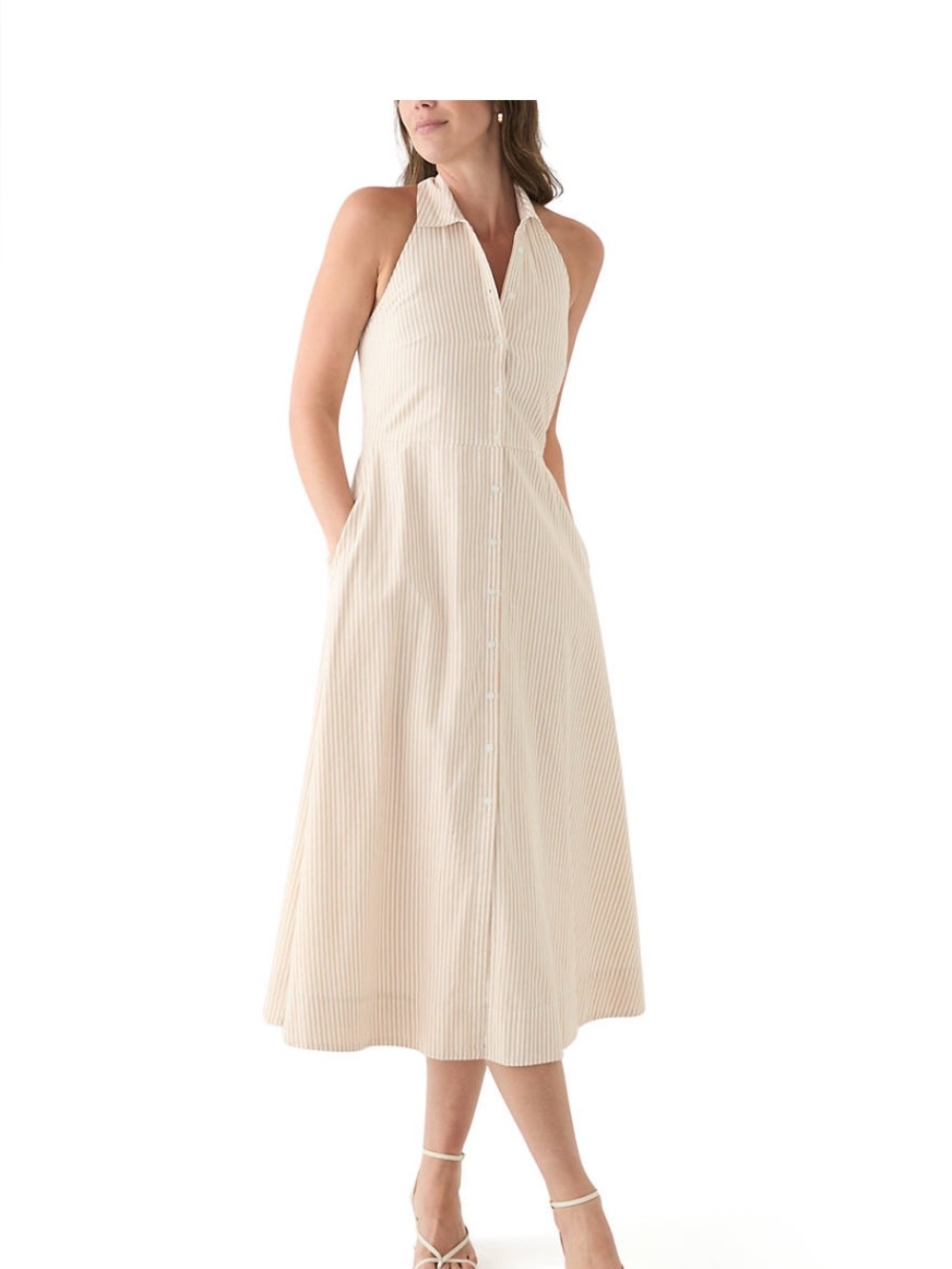 Crown & Ivy Halter Yarn dyed Striped  Midi Dress with Button Front LARGE